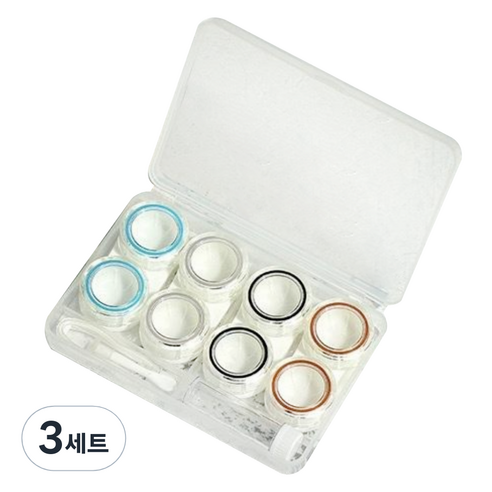 특별한상점 투명 칼라 휴대용 케이스 + 콘택트 렌즈 케이스 4종 세트, 혼합색상, 3세트