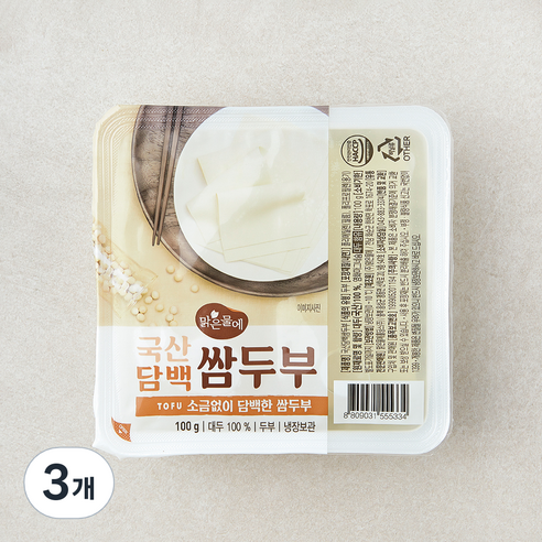 맑은물에 국내산 담백 쌈두부, 100g, 3개
