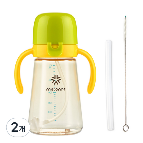 메똔느 PPSU M5 추 빨대컵 300ml, 그린, 2개