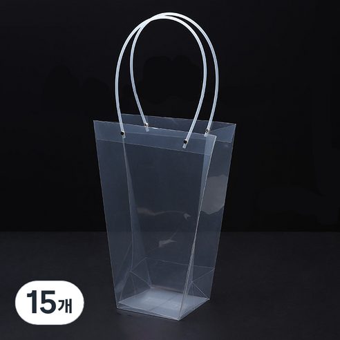미화부장 PVC 비닐 꽃다발 화분 식물 선물 케이크 포장 투명 긴 대형 쇼핑백, 02 사다리꼴 중, 15개