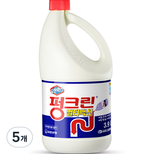 유한락스 펑크린 멀티액션 세정제 용기, 3.9L, 5개