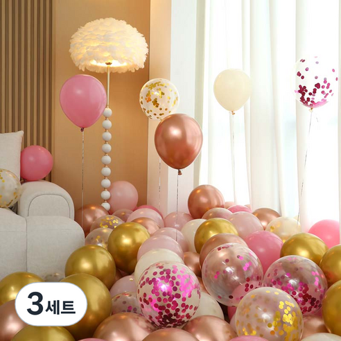 피앤비유니티 풍선 50p 세트 로즈골드, 16 로즈앤골드 더스티핑크 컨페티 7색혼합, 3세트