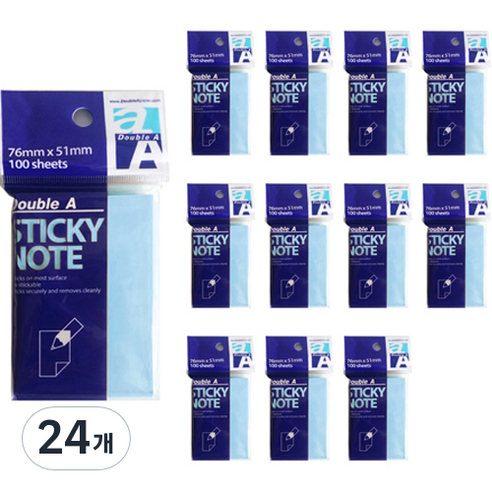 더블에이 스티키 노트 76 x 51 mm, 24개, 블루