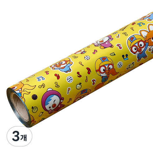 위드 뽀로로 증착롤 포장지 대 53cm x 12m, 옐로우, 3개