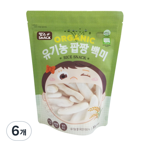 맘스스낵 유기농 팝짱 백미, 백미맛, 6개
