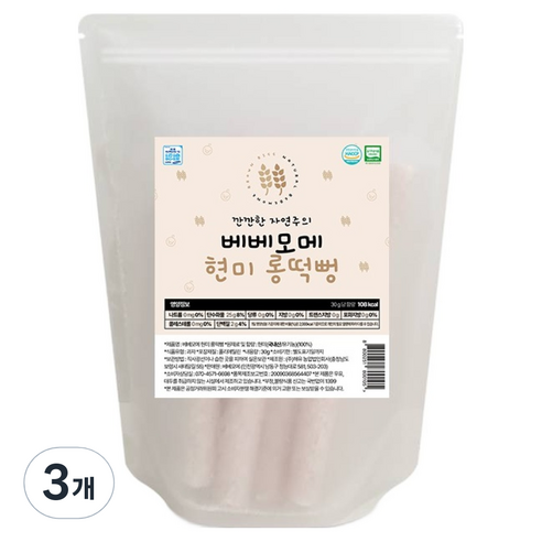베베모메 유아용 유기농 현미 롱떡뻥, 30g, 3개