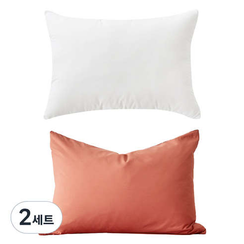 라뽐므 노르빅 호텔 베이직 베개솜 + 기본형 베개커버 세트, 퓨어화이트(베개솜), 브릭레드(베개커버), 50 x 70 cm, 2세트