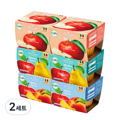 네츄럴누바 생과일 퓨레 새콤팩 200g x 6종 세트, 배, 복숭아, 사과, 2세트