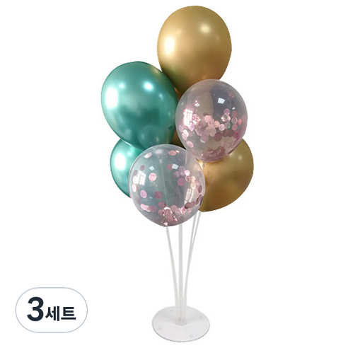 와우파티코리아 풍선꽂이 세트, 크롬 그린골드 핑크 컨페티, 3세트