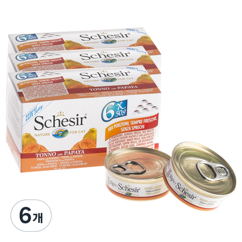 쉐지애 고양이 젤리 캔 50g x 6p, 참치 + 파파야 + 쌀 혼합맛, 6개