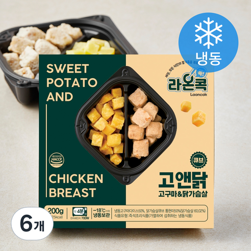 라온콕 고구마 & 닭가슴살 큐브 (냉동), 200g, 6개