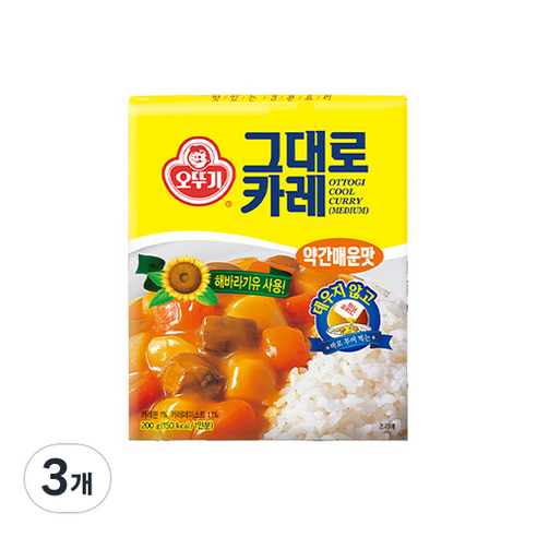 오뚜기 그대로카레 약간매운맛, 200g, 3개