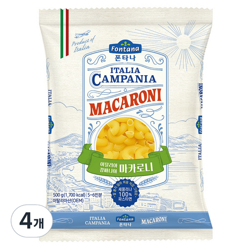 폰타나 이탈리아 캄파니아 마카로니, 500g, 4개