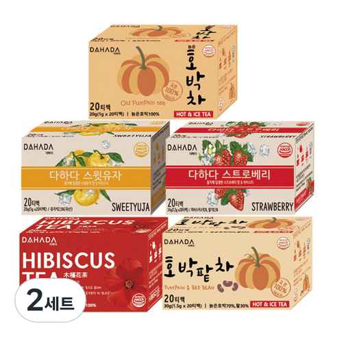 다하다 인기티백차 세트 100티백 호박팥차 스트로베리 스윗유자 늙은호박차 히비스커스, 2세트