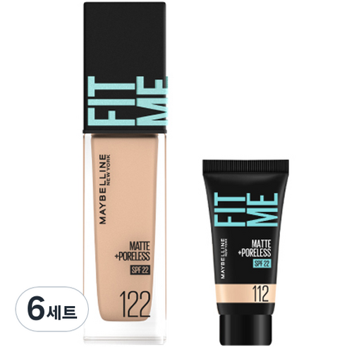 메이블린 핏미 파운데이션 레노 30ml + 미니파운데이션 5ml 세트, 122 크리미 베이지(파운데이션), 112 내추럴 아이보리(미니파운데이션), 6세트