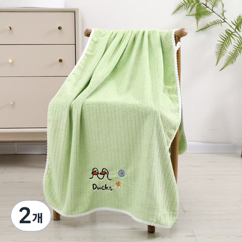 원이네 DUCKS 벨벳 바스타월 300g, 그린, 2개