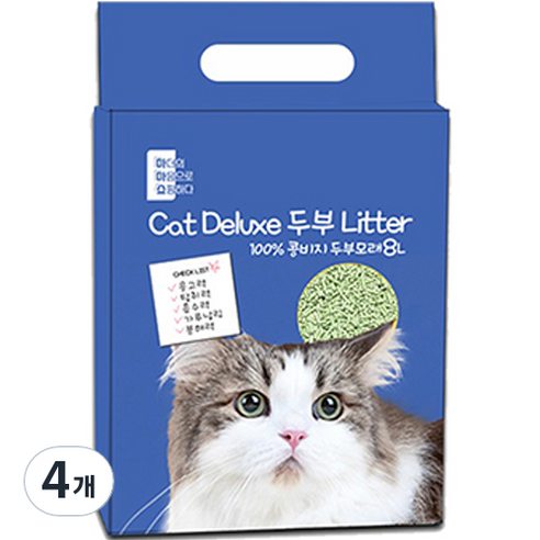 마마쇼 캣 디럭스 응고형 두부모래, 8L, 4개, 녹차향