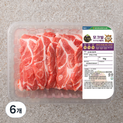 농협 포크빌 한돈 목심 구이용, 1kg, 6개