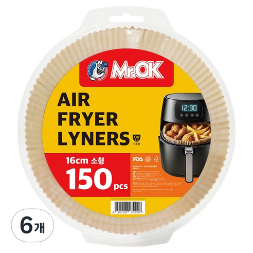 Mr.ok 에어프라이어 종이호일, 6개, 150개입, 16cm