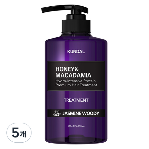 쿤달 허니 앤 마카다미아 헤어 트리트먼트 아로마에디션 자스민우디향, 500ml, 5개