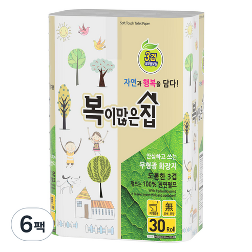 복이많은집 3겹 펄프 화장지 30m, 6세트, 30롤
