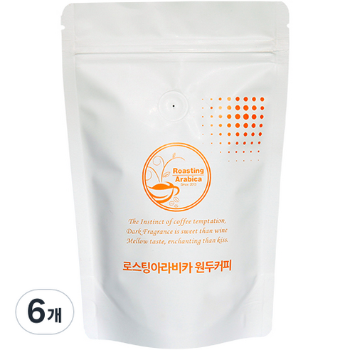 로스팅아라비카 콜롬비아 후일라 수프리모 원두커피, 홀빈(분쇄안함), 200g, 6개