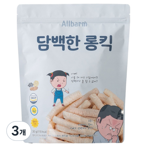 Allbarm 담백한 롱킥, 담백한 맛, 30g, 3개