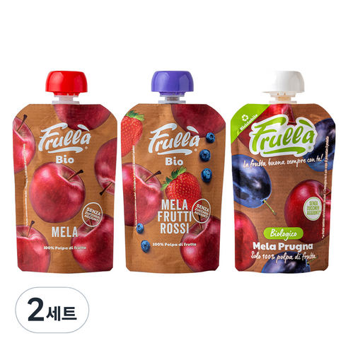 푸루라 아동용 유기농 생과일 퓨레 사과 100g + 사과 블루베리 딸기 100g + 사과 푸룬 100g 세트, 2세트
