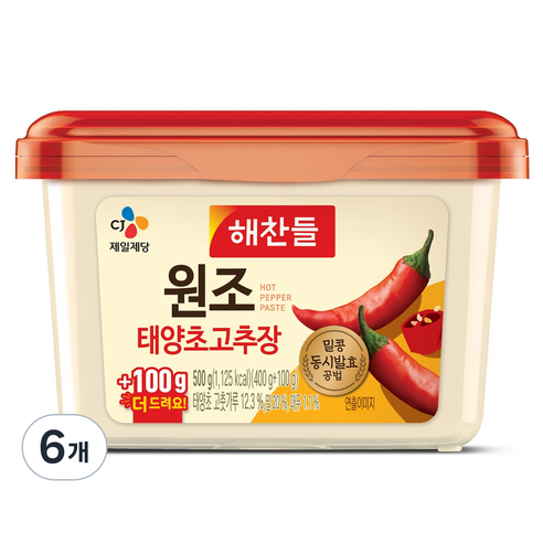 해찬들 원조 태양초 고추장, 500g, 6개