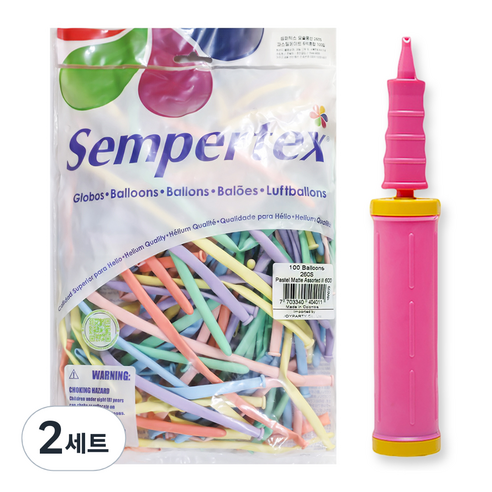조이파티 셈퍼텍스 파스텔메이트 요술풍선 260S 100p + 손펌프 세트, 혼합색상(풍선), 핑크(손펌프), 2세트
