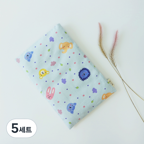 팥앤찜 휴대용 현미 복부찜질팩 + 커버 파랑동물원 세트, 5세트