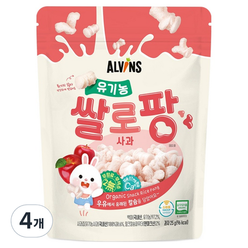 엘빈즈 유기농 쌀로팡 사과맛, 25g, 4개