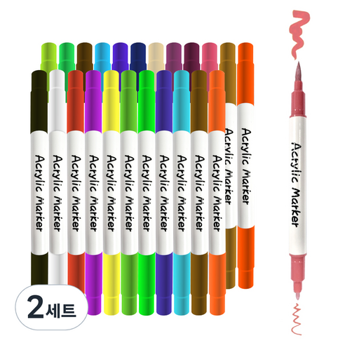 다다 듀얼팁 데코 브러쉬 아크릴 페인트 마카펜, 24색, 2세트