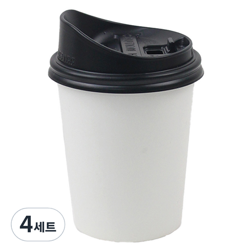 아이엔피 종이컵 화이트무지 300ml 100p + 롱개폐 뚜껑 100p 세트, 4세트