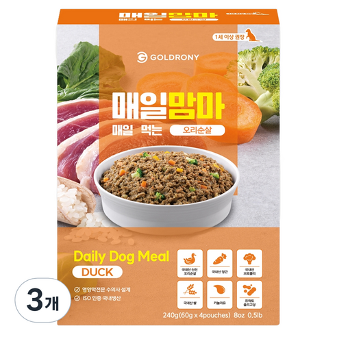 골드로니 1세이상 매일맘마 오리순살 화식사료, 오리, 240g, 3개