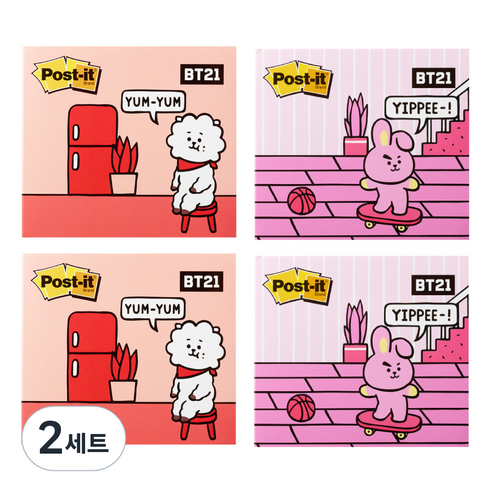 포스트잇 BT21 강한점착용 커버노트 2종 x 2p, 쿠키, RJ, 2세트