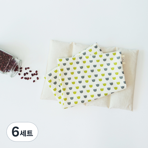 팥앤찜 휴대용 현미 복부찜질팩 + 커버 초록튤립 세트, 6세트