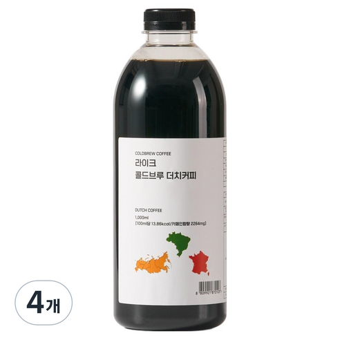 라이크커피 블랜딩 콜드브루 더치커피, 4개, 1L, 1개입