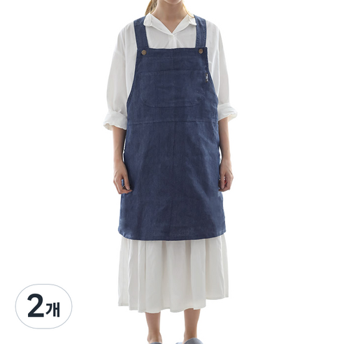 바이데코 헤지 순면 워싱 원피스 앞치마, 진청, 2개
