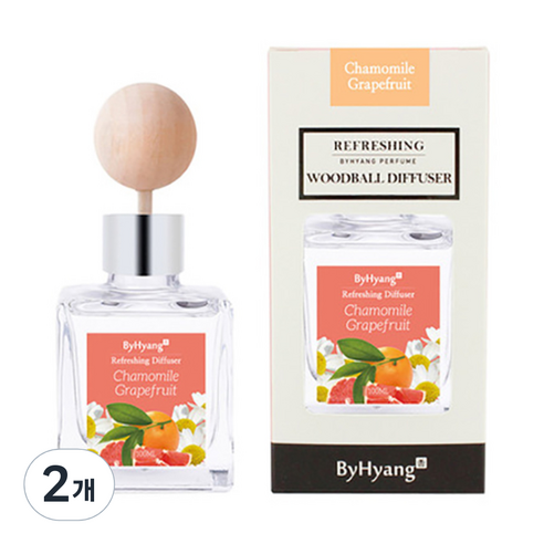 바이향 리프레싱 우드볼 디퓨져, 캐모마일 그레이프릇, 100ml, 2개