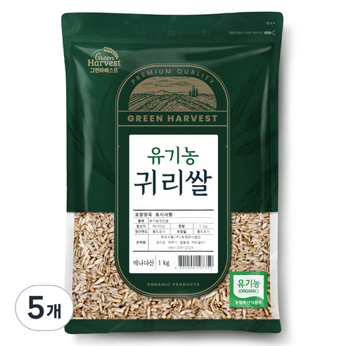 그린하베스트 캐나다산 유기농 귀리, 1kg, 5개