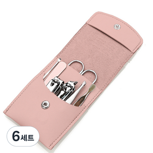 미카엘그라운드 손톱 깎이 7종 세트, 6세트, 핑크(케이스), 실버(도구)