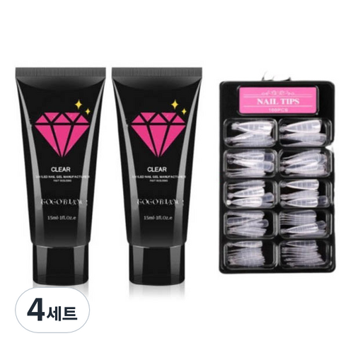 고고블랑 네일연장 폴리젤 30ml 세트, 폴리젤 클리어핑크 2p + 연장팁 스틸레토 100p + 구성품 3종, 4세트