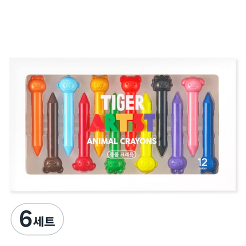 마이리틀타이거 타이거 아티스트 손에 묻지 않는 동물 크레용, 6세트, 12색