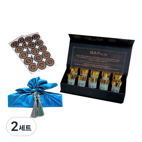 러블리팜 돈진단 한약 용돈박스 10구 + 보자기 + 태슬장식 2p + 설명서 + 원형스티커 풀세트, 청색(보자기), 랜덤발송(태슬장식), 2세트