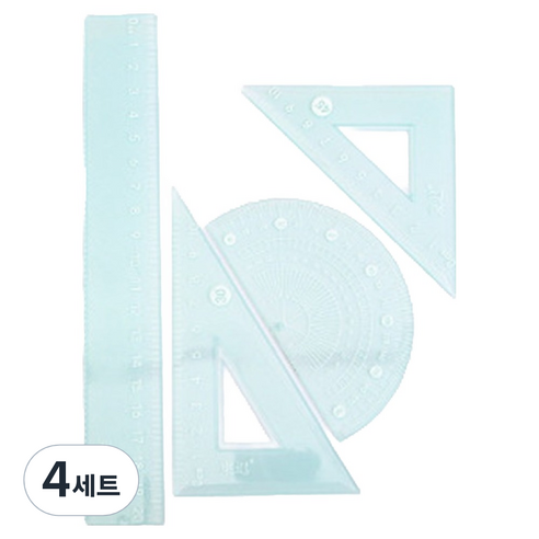 파스텔 자 + 삼각자 + 각도기 세트, 그린, 4세트