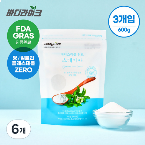바디라이크 에리스리톨 위드 스테비아, 200g, 6개