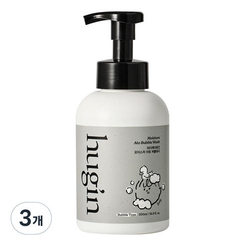 허긴 유아용 모이스처 아토 약산성 올인원 대용량 버블워시 거품형 무향, 500ml, 3개