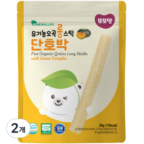 또또맘 유아용 유기농 오곡 롱스틱 과자 30g, 2개, 단호박맛