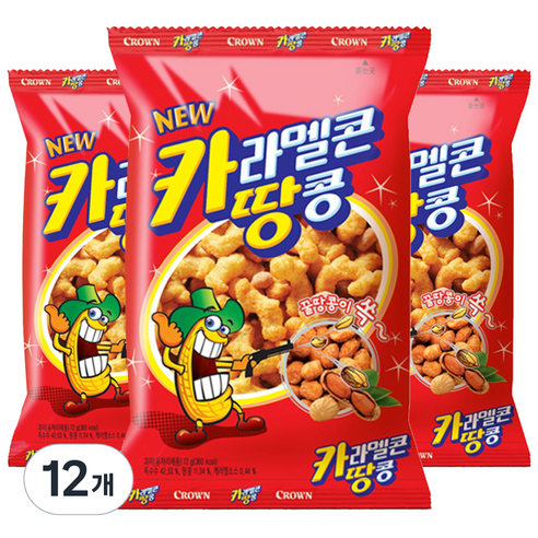 크라운 카라멜콘과땅콩 과자, 72g, 12개